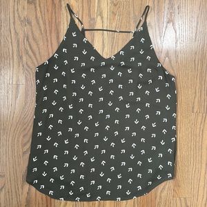 Loft Olive Green and White Arrow Tank Top